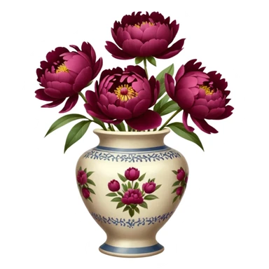 5 burgundy peonies in a vintage vase sticker