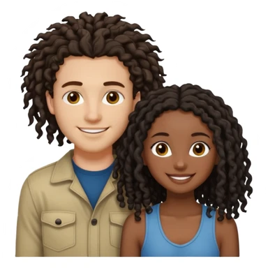 Creamy white boyfriend with medium curly dark brown hair with a dark black girlfriend with shoulder length thin curly dreadlocks sticker