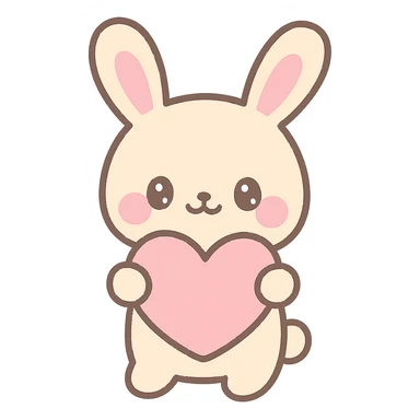 adorable beige bunny holding a heart, coquette style, kawaii sticker