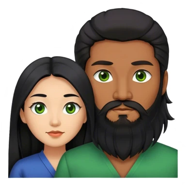 Asian woman with black long hair together with European guy who has black beard and green eyes  sticker