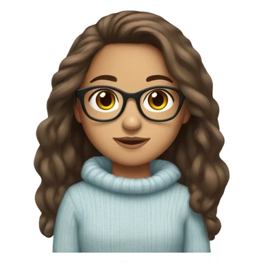 hispanic girl, long brown hair, brown eyes, full body, glasses, young, light blue winter sweater sticker
