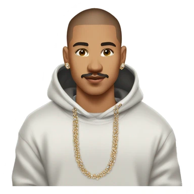 brown middle short buzzcut haired, 25 years old tanned boy with mustache wearing streetstyle hoodie and diamond chain sticker
