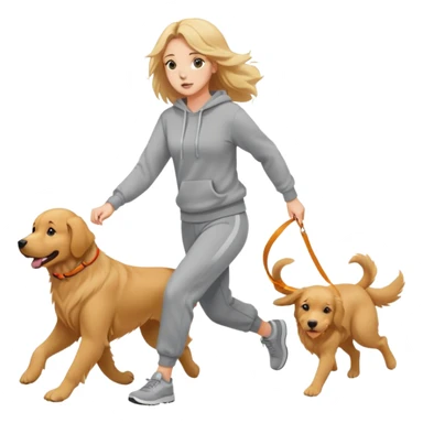 A beautiful girl with fair skin wearing a sweatshirt and sweatpants chasing a dog sticker