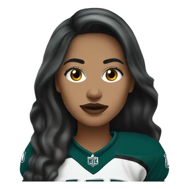 White female long dark hair red lips wearing Philadelphia Eagles jersey sticker