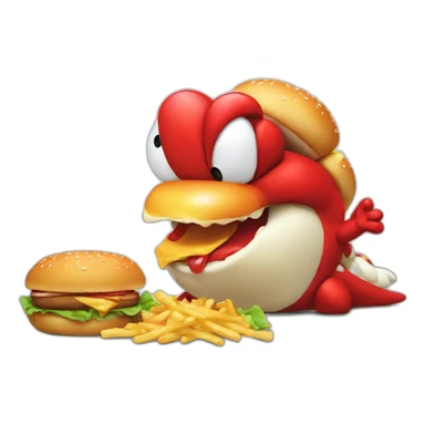 red Yoshi eating burger sticker