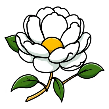 A white peony flower with golden center sticker