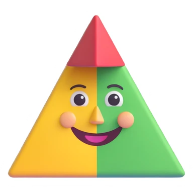 A magical isosceles triangle that is smiling and saluting with a cap sticker
