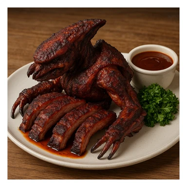 an elite from "Halo: Combat Evolved" except it's cooked and plated as succulent smoked ribs sticker