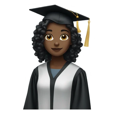 girl with dark skin long black curly hair and dark brown eyes with graduation cap and attire sticker