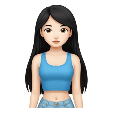 a black hair cute girl with white skin and Extreme Plung Crop Top, Long hair sticker