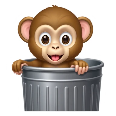 silly monkey peeking from a trash can, tongue out sticker