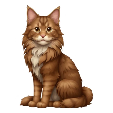 A high-resolution photo-realistic digital illustration of a brown maine coon cat, full body noble maine coon sitting sticker