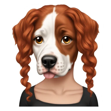 Long Red haired woman with septum piercing holding black and white English Staffordshire dog sticker