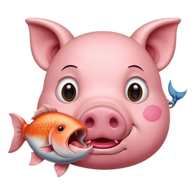 Pig eating fish sticker