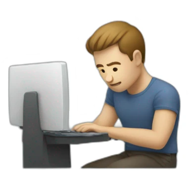 a man using his pc and his back is on a hunched posture sticker