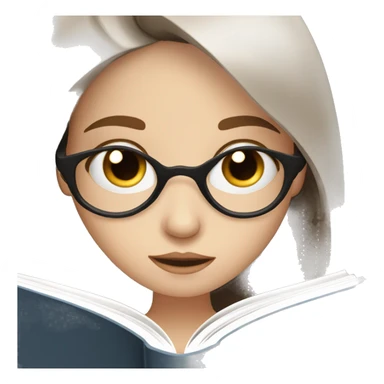 A pale girl with grey eyes and long brown hair reading a book  sticker