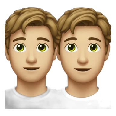 A young man with brown hair and green eye sticker