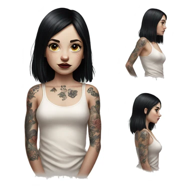 Hyperrealistic Pale girl with black hair arm tattoos sticker
