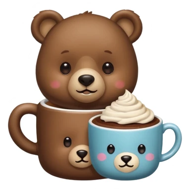 Morning cute bear with cappuccino teddy mug Pyrex mug and chocolate slice cake sticker