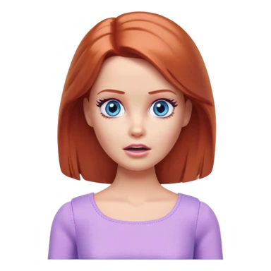 Barbie girl Chestnut-red Shoulder-length hair and blue eyes is In pale purple clothes a Feels terrified sticker