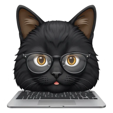 smart black cat in glasses with laptop sticker