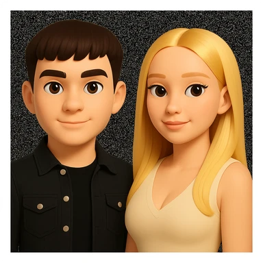Slightly increase the volume of the upper body of the girl, separate the girl and the boy from each other, and make the skin color the same for both characters. Maintain the cartoonish 3D style in the edit. sticker