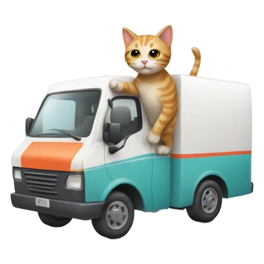cat driving a moving van sticker