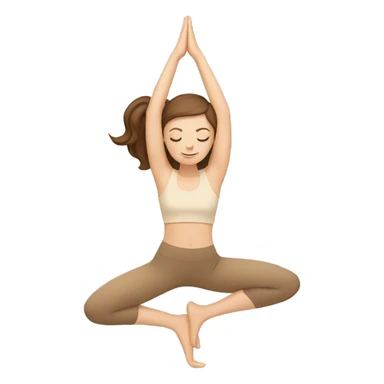 white girl with brown hair doing yoga in beige tones  sticker