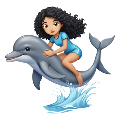 A girl with black curly hair riding a dolphin ￼ sticker