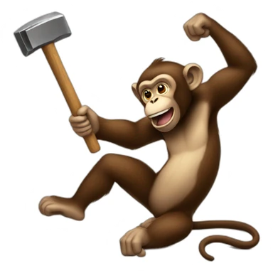 monkey hitting something with a hammer sticker