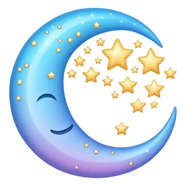 sparkly glossy pastel blue-gradient crescent moon with small stars sticker