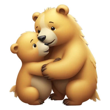 Create an image of a bear and a dodo affectionately embracing each other, symbolizing a heartwarming friendship between two unlikely animal companions sticker