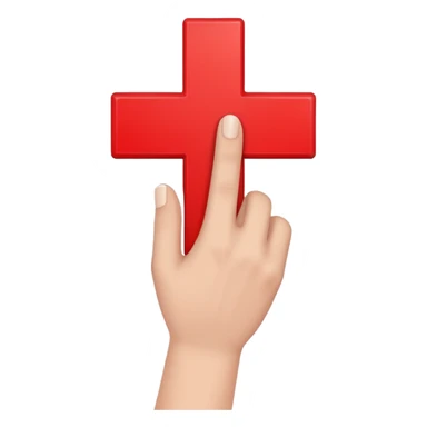 hand holding up a red cross sticker