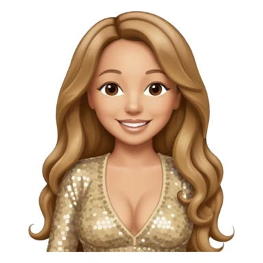 Mariah Carey with long light brown hair, cream sequin outfit sticker