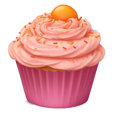 realistic cupcake with lots of light pink swirly frosting and light orange cupcake wrapper and orange and peach colored sprinkles and orange sugar sprinkles… sticker