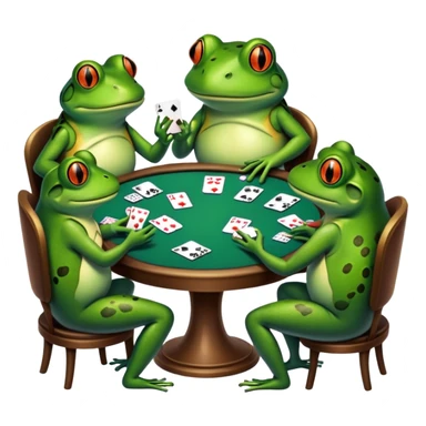 Five frogs playing poker sticker