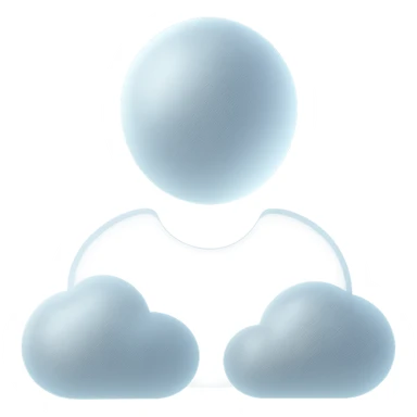 front view, person made of white convex clouds, shoulder up, matte glass style sticker