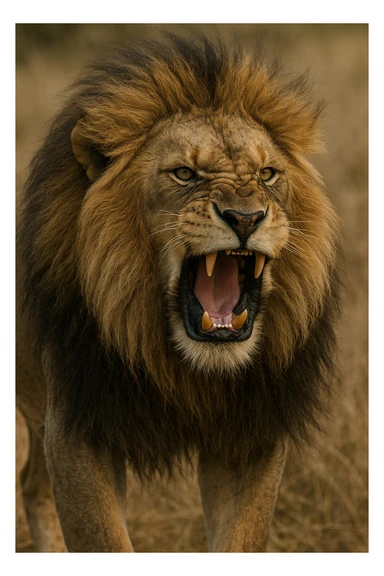 a big, fierce male lion, roaring, realistic style sticker