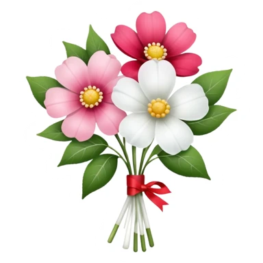 One pink flower and one white flower in transparent bouquet with red band  sticker