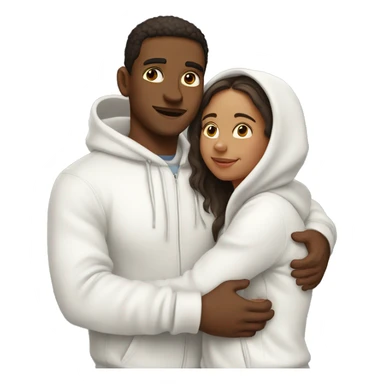 An emoji of a man wearing a white hoodie, standing next to his sister. He is hugging her warmly, showing a close sibling bond sticker