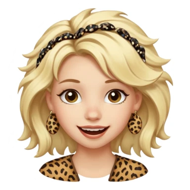 Une fille blonde et joyeuse. Elle porte une coiffure rock et originale avec des pinces pour cheveux  léopard et motif peau de vache. sticker
