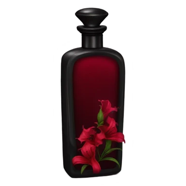 Dark red gothic perfume bottle with red bellflowers and a black ribbon sticker