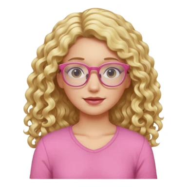 blond girl long curly hair pink top with glasses sticker