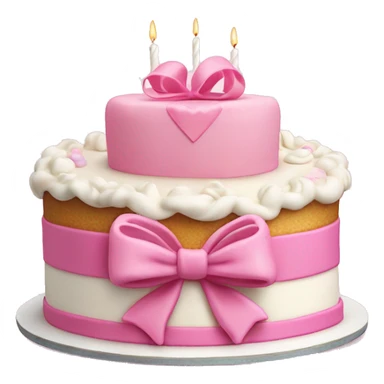 Heart shaped birthday cake with a huge pink bow and white vintage frosting  sticker