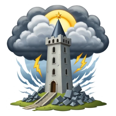 The tower tarot card lighting clouds and sun sticker