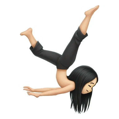 happy girl with long black hair handstand sticker