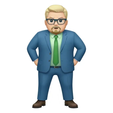 Full Body white male plus size wearing glasses with a goatee with light blonde and gray very short hair angry head Coach in blue and green suit sticker