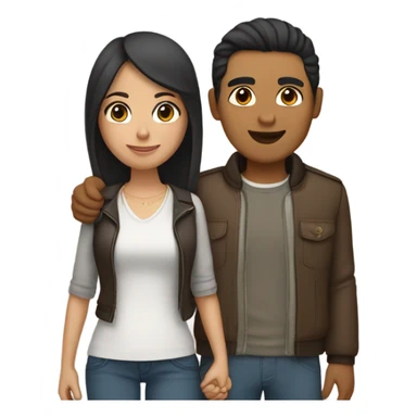 a couple holding hands. the guy has black middle part hair and is Persian and Filipino mix, wearing a jacket. the girl has brown hair white and asian mix, wearing a crop top. sticker