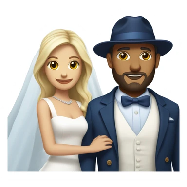 Puerto rican beard short hair with blue hat and navy blue suit getting Married with blond long hair girl with white  wedding dress  sticker