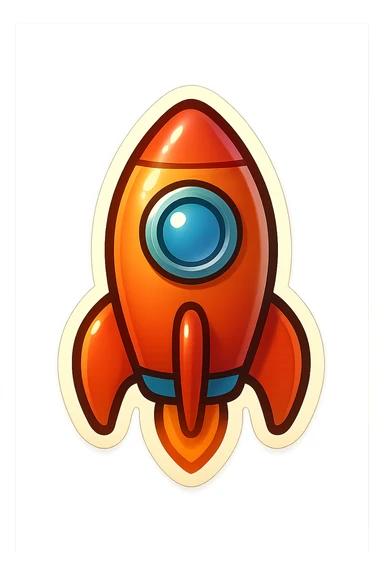 single rocket symbol, cartoon style sticker, simple and clear, no text, retro stickers style sticker
